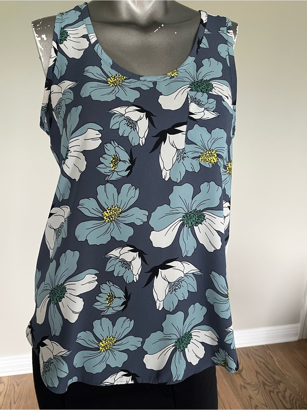 LOFT Navy Floral Shell with Blue and Yellow Accents